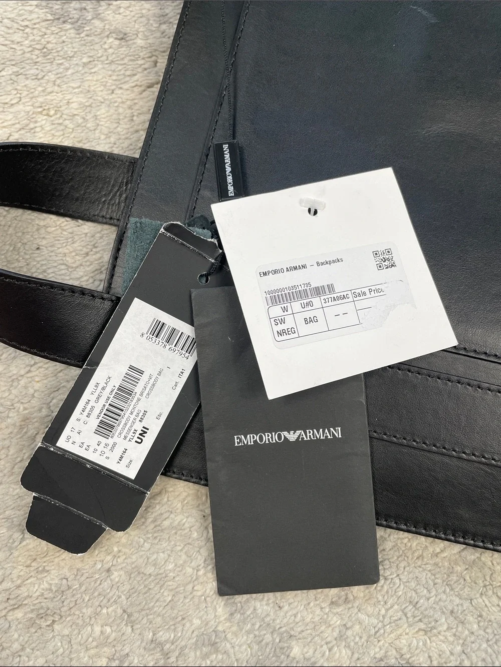 NWT Emporio Armani Fall 2017 Runway Fur Leather Chest Rig Vest Bag Black Gray
